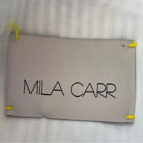 Mila Carr STRIPED RUFFLE BLOUSE sleeveless top back full zip cotton white blue 2 - Picture 5 of 10